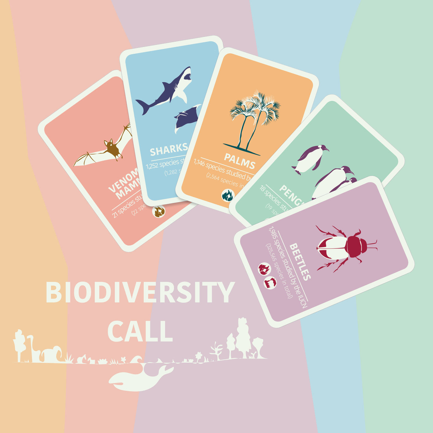 Biodiversity Call - 4 cards from the card game about endangered species